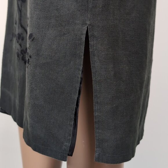 Vintage Y2K Lynn Cantin Linen Shirt Dress Sleeveless Midi Black Floral Size 8 - Picture 9 of 16